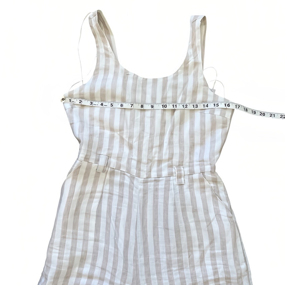 ST Tropez Linen Jumpsuit – Tan/White Stripes – Size 2 – Wide-Leg Capri Style - Picture 9 of 10